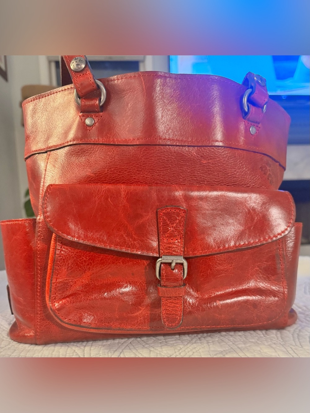 Patricia Nash Bolsena Red Distressed Leather Tote Shoulder Bag Vintage Inspired - Picture 2 of 15